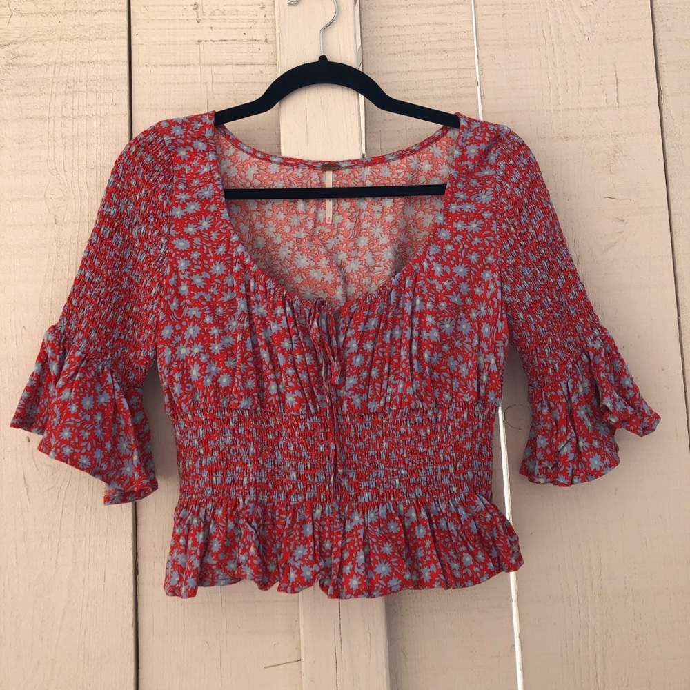 free people floral cropped blouse